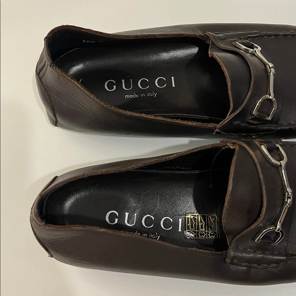 Gucci Men's Dark Brown Leather Slip-Ons size 10